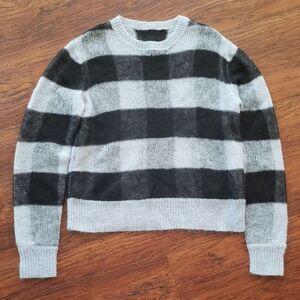 All Saints Gray Black Plaid Wool Women's Pullover Cozy Sweater Size Medium
